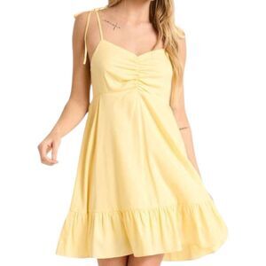 Mittoshop Yellow Ruched Spaghetti Strap Mini Dress | Smocked Back | NWT